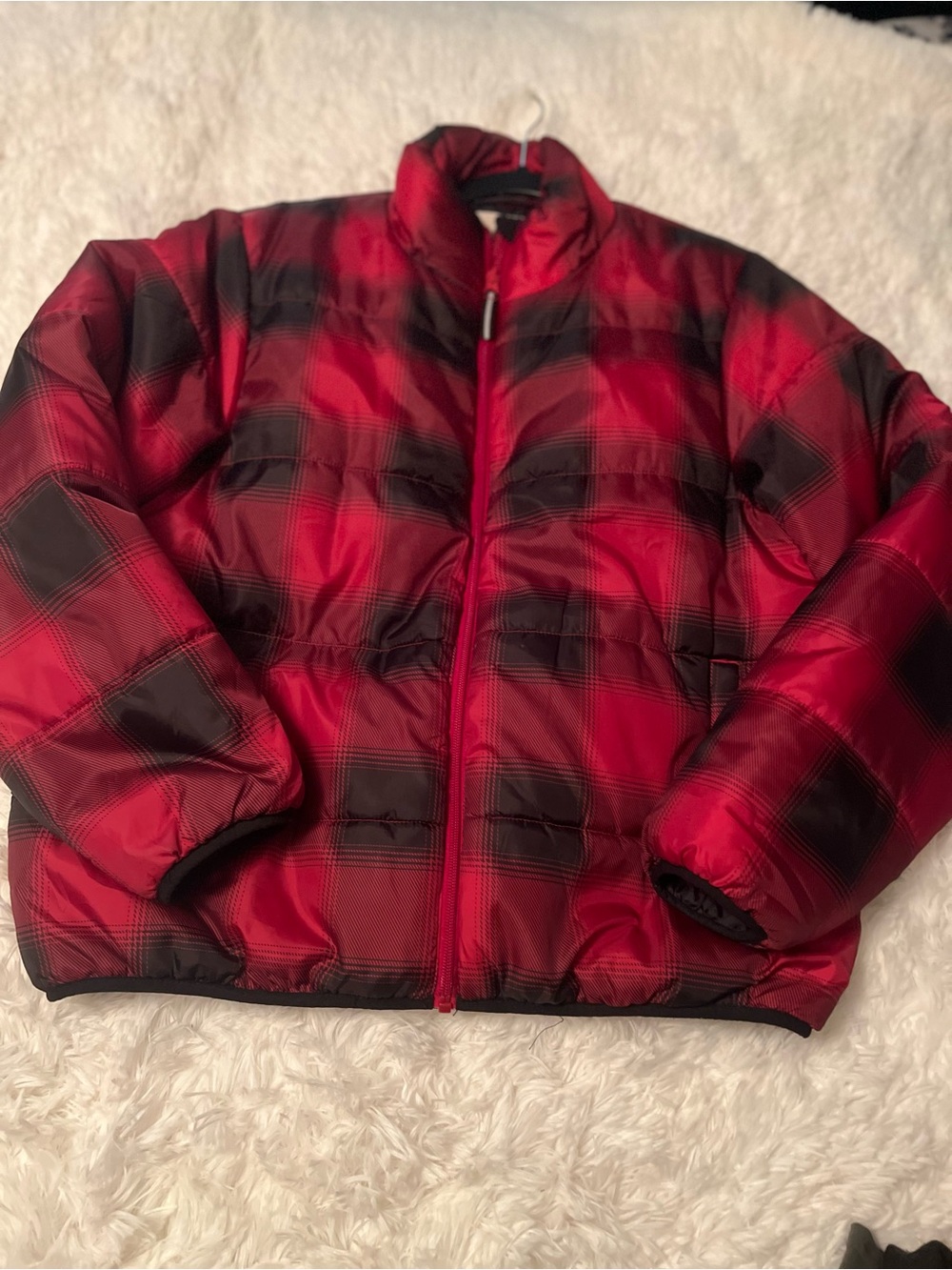 Women’s Red Plaid Puffer Jacket - Insulated Winter Coat